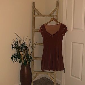 Burnt Orange V Neck Short sleeve Midi Velvet Dress Urban Outfitters